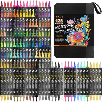 Merkloos Acryl Markers Set - 128 Kleuren Dubbele Punten & Etui