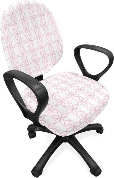 ABAKUHAUS Floral Office Chair Sliphoes, aaneengesloten bloemenlijnen, decoratieve beschermhoes van stretchstof, lichtroze en wit