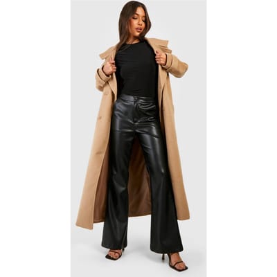 boohoo Dames Lederlook High Waist Uitlopende Broek | Zwart | Maat: 34