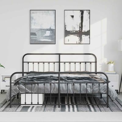 vidaXL - Bedframe - met - hoofd- - en - voeteneinde - metaal - zwart - 193x203 - cm