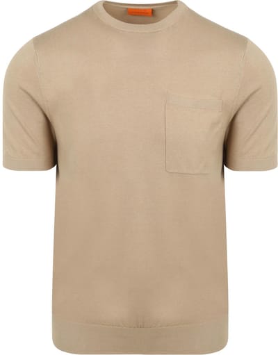 Suitable Knitted T-shirt Pocket Compact Taupe - Maat L - Heren - Casual T-shirts