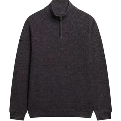 Superdry Katoenen Trui met Halve Rits en Textuur Black Grootte: XL