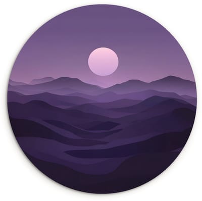 WallCircle® Wandcirkel 120x120 cm - Muurcirkel Heuvels - Paars - Mist - Zon - Muurdecoratie woonkamer - Wanddecoratie slaapkamer - Kamer decoratie accessoires - Ronde schilderijen XXL
