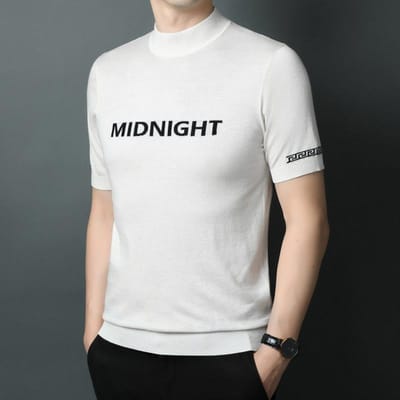 Lente en Winter Heren Gebreide Mode Dunne Korte Mouw Halfhoge Hals Casual Basis Shirt Trend Wol Halve Mouw T-shirt 3XL gray