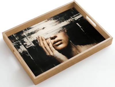 Dienblad hout 50x35 cm - Schootdienblad - Hand - Gezicht - Strepen - Abstract - Borrelplank rechthoek - Plateau dienbladen