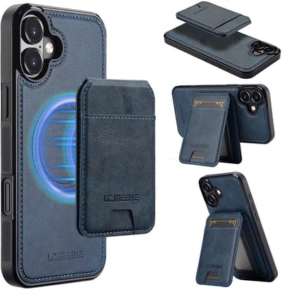 LC.IMEEKE Hoesje - Geschikt voor iPhone 17 Hoesje - LC.IMEEKE L3 - Leather Back Cover met Pasjeshouder - MagSafe Compatible - Blauw