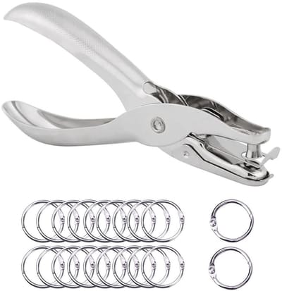 Metaal Binding Ringen Set van 20 Stuks met 1 Gaatjespons voor DIY Notitieboek, Loose Sheets en Sleutelhanger, Zilverkleurig