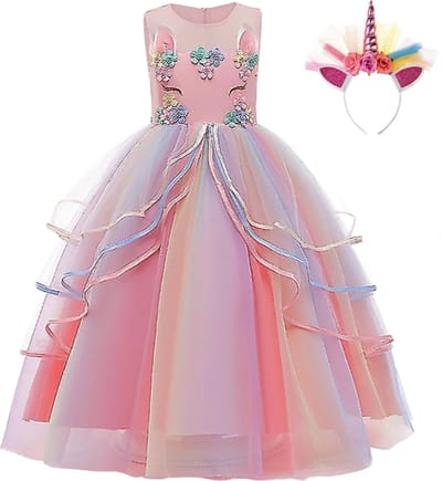 Het Betere Merk prinsessenjurk meisje - Unicorn - diadeem - maat 146/152 - roze
