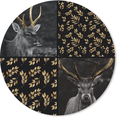 Muismat rond 20x20 cm - Mousepad Collage - Dieren - Bladeren - Goud - Ronde muismatten