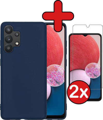 Hoesje - Met 2x Screenprotector - Geschikt voor Samsung Galaxy A13 4G - Sterk & Shockproof - Telefoon Hoes - Back Cover - Siliconen Case - Telefoonhoes - Donkerblauw