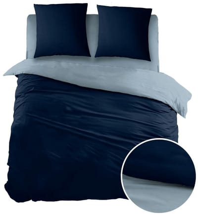 Sleepnight Dekbedovertrek - Navy blue Light blue Effen Flanel - B 240 x L 200 cm/B 240 x L 220 cm - Lits-jumeaux Omkeerbaar - 000297-B 240 x L 200/220 cm