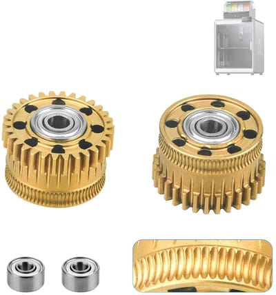 2-delige extrudertandwielset Geschikt voor Creality K2 Plus 3D-printers, dubbele tandwielset, volledig metalen aandrijf-extrudertandwielset - Goud