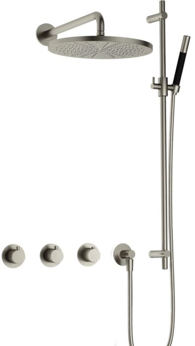 Hotbath Cobber - CB7067 - Inbouw Regendoucheset - Geborsteld Nikkel - 2 Stopkranen - Thermostatisch - Wandarm 40 cm - Hoofddouche 300 mm - Staafhanddouche - Glijstang 900 mm - met M106 - Waterbesparend