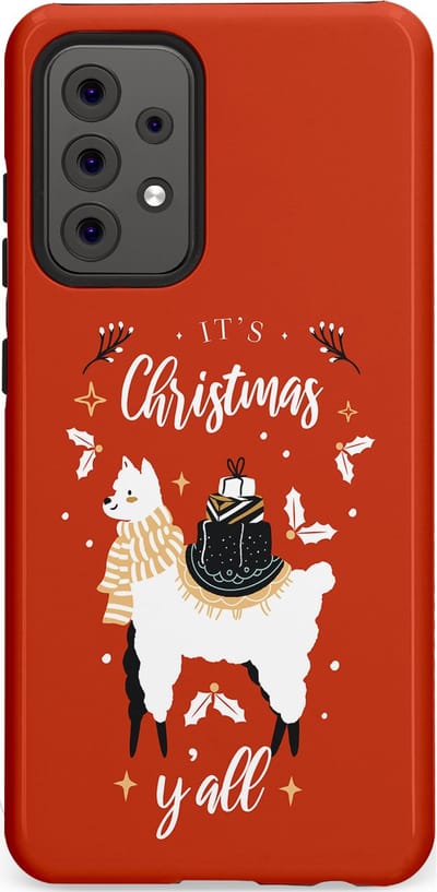 Casetastic hoesje geschikt voor Samsung Galaxy A52 (2021) 5G / Samsung Galaxy A52 (2021) 4G - Dubbellaagse bescherming - Rode Witte Kerst Lama - Fashion Case - Terracotta