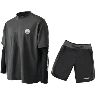 2 Stuks/Set Unisex Badpak Set Lange Mouwen Sneldrogend Nep Tweedelig Top Losse Hoge Elasticiteit Verstelbare Taille Koppel Surfen PP black