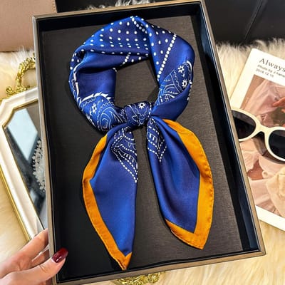 Mode Print Zijde Haarbanden Sjaal Dames Lente Elegante Bloemen Bandana Nekdoek Hoofdbanden Foulard Dames Sjaals blue