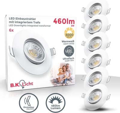 B.K.LICHT - Set van 6 LED Inbouwspots - voor binnen - spotjes - kantelbaar - IP23 - Ø9cm - 3.000K - 460 Lm - 5W