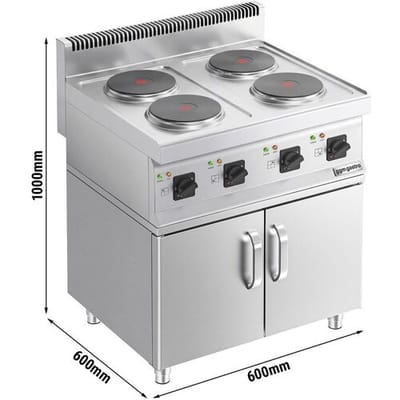GGM Gastro Elektroherd - 8 kW - 4 Platten Rund - inkl. Unterbau mit 2 Türen Zilver