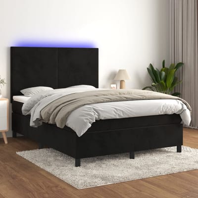 vidaXL - Boxspring - met - matras - en - LED - fluweel - zwart - 140x190 - cm