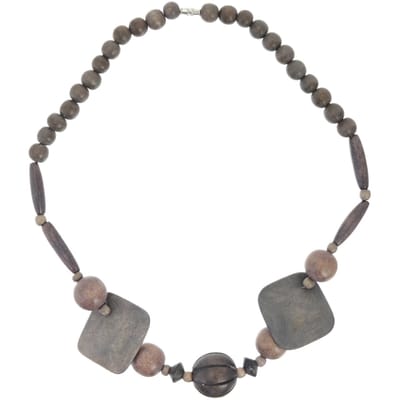 Behave – Ketting – Hout – Bruin;Grijs;Zwart – 48 cm – Nikkelvrij – Handgemaakt