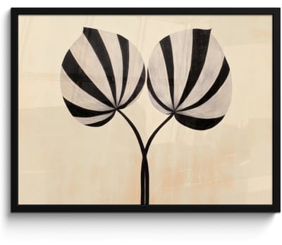 Poster in lijst - Fotolijst 70x50 cm - Posters - Bladeren - Gestreept - Stengel - Beige - Posterlijst zwart - Decoratie - Wanddecoratie woonkamer - Muurdecoratie slaapkamer