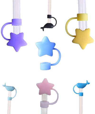 Dailygoods- Drankbuishoezen 7 Stuks - Herbruikbare Siliconen Deksels - Veiligheidsbescherming - Voor 8 mm Drinkstro - Duurzaam en Veilig - Schattige Patronen - Rietjesdeksels