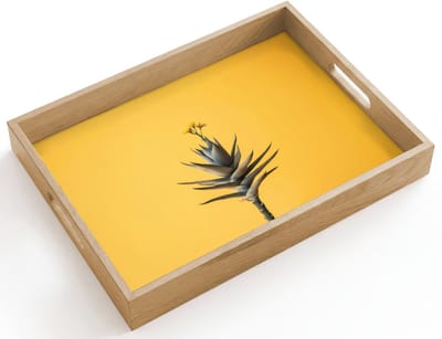 Dienblad hout 40x30 cm - Schootdienblad - Plant - Minimalistisch - Bloem - Geel - Borrelplank rechthoek - Plateau dienbladen