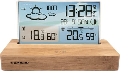 Weerstationwekker - THOMSON CT600 - Licht hout - Temperatuurweergave, Hygrometrie, Dubbel alarm, USB-C, Draadloze sonde