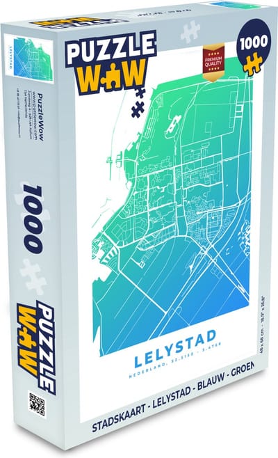 Puzzel Stadskaart - Lelystad - Blauw - Groen - Legpuzzel - Puzzel 1000 stukjes volwassenen - Plattegrond