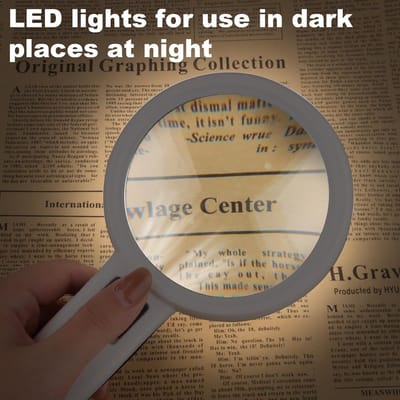 Vergrootglas met 30x vergroting - voorzien van 3 LED-lampjes - handzaam en geschikt voor lezen - sieraden maken - observeren en knutselen.
