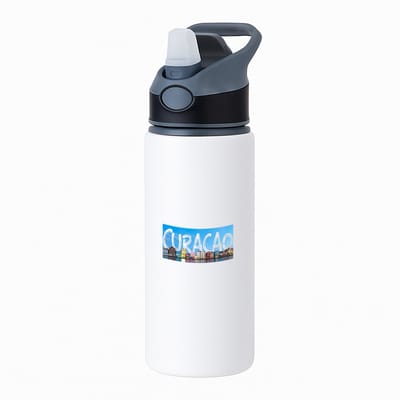 Hacebo® - Curacao waterfles met rietje zwart - Wereld - Vakantieliefhebber - Antillen - handelskade - water fles - 650ML