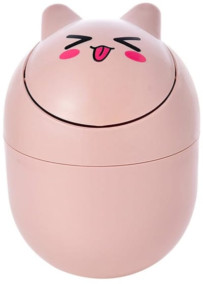 Desktop prullenbak met deksel, mini prullenbak, schattige kat prullenbak, draagbare prullenbak, huishoudelijke schoonmaaktool geschikt voor thuiskantoor, woonkamer, badkamer, keuken