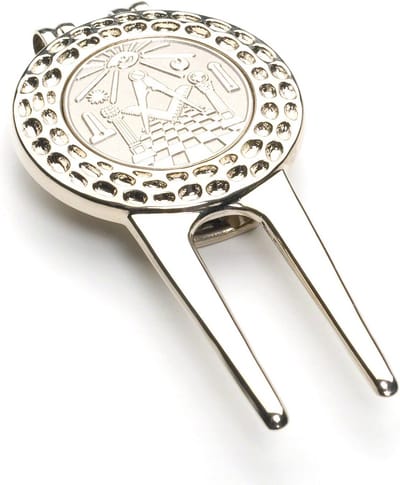 Divot Reparatie Tool - Golf Marker - Golfbaan Onderhoud - Verzilverd Vrijmetselaars Design - 13 x 162 x 25 cm