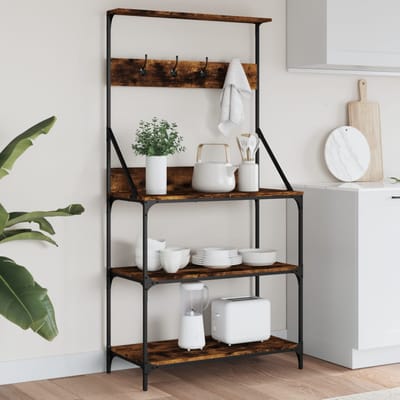 vidaXL - Bakkersrek - met - haken - 4-laags - bewerkt - hout - gerookt - eikenkleurig