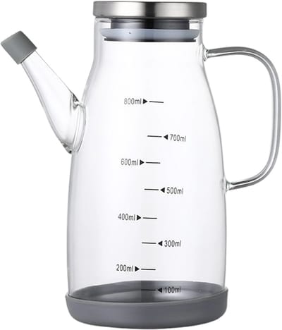 QTTVBTNA -Olie- en azijnfles van hittebestendig glas – Druipvrije dispenser met schenktuit – Navulbare oliefles voor keuken, koken, grillen en saladedressing – Lekvrij en eenvoudig te reinigen