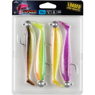 Fox Rage Zander Pro Shad Loaded UV Mixed Colors (4 pcs) 12cm - Jig Head 12g - Haak 4/0