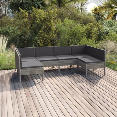 vidaXL - 6-delige - Loungeset - met - kussens - poly - rattan - grijs