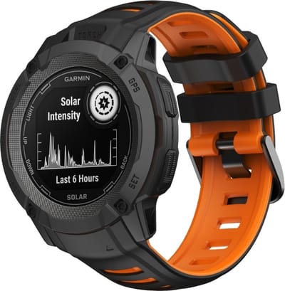 Strap-it Siliconen sport smartwatch bandje met gespsluiting - geschikt voor de grotere Garmin Instinct 2x (zwart/oranje)
