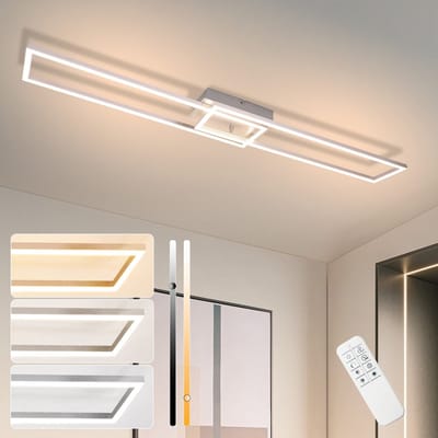 NETTLIFE Plafondlamp LED - zilver - 2 Lichts - rechthoekig - 3000-6500K Dimbaar - modern Woonkamerlamp - met Afstandsbediening - voor Slaapkamer | Keuken | Gang - 36W