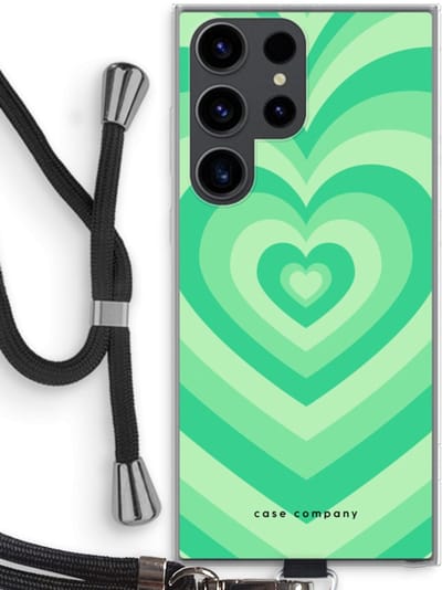 Case Company® - Hoesje met koord geschikt voor Samsung Galaxy S23 Ultra hoesje met Koord - Hart Groen - Telefoonhoesje met Zwart Koord - Bescherming aan alle Kanten en Over de Schermrand