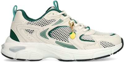 Sacha - Dames - Beige sneakers met groene details - Maat 36
