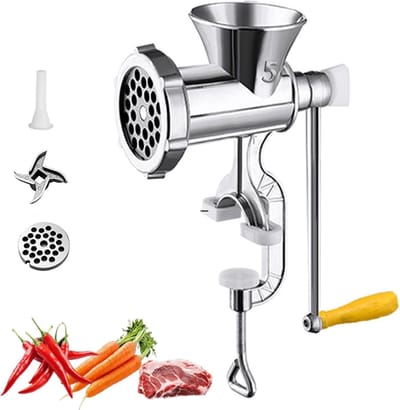 Handmatige Vleesmolen - Worstmaker Keuken - Zelf Vlees Malen - Robuuste Aluminiumlegering - 14x23x8 cm - Zilver