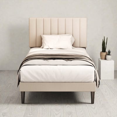 KUTAS Gestoffeerd 90x200 cm - Eenpersoonsbed - Verticale Strepen Stijl - Opbergruimte Onder Het Bed - Inclusief Lattenbodem - Metalen Bedframe - Stevig - Stil - Verstelbaar Hoofdeinde - Grijs