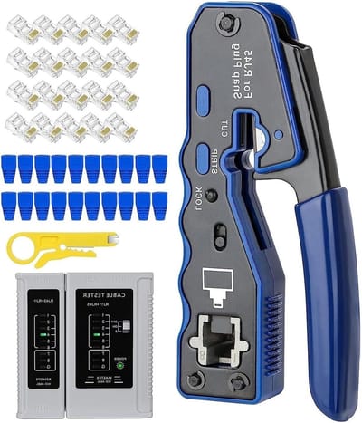 Krimptang Set - Bekabeling Tang - Netwerk Installatie - Doorloop Testmodule - 13.5 cm - Blauw