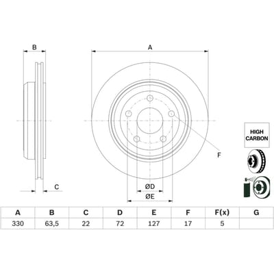 Remschijf BOSCH 0 986 479 G84 achter, geventileerd, sterk gecarboniseerd, 1 Stuk