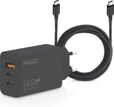 65w usb C oplader - usb c naar usb c - incl usb C kabel 3 meter - power delivery - super fast charging - snellader - voor telefoon, tablet en laptop - zwart