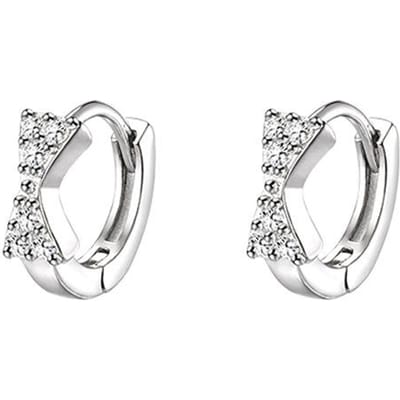 Boucles d'oreilles nœud version coréenne pour femmes Délicates petites boucles d'oreilles à clous en zircon Vent ins Bijoux argentés white