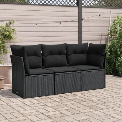 vidaXL - 3-delige - Loungeset - met - kussens - poly - rattan - zwart