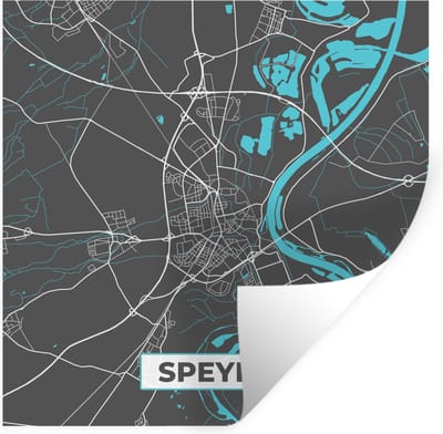 Muurstickers - Sticker Folie - Stadskaart – Plattegrond – Duitsland – Blauw – Speyer – Kaart - 100x100 cm - Plakfolie - Muurstickers Kinderkamer - Zelfklevend Behang XXL - Zelfklevend behangpapier - Stickerfolie