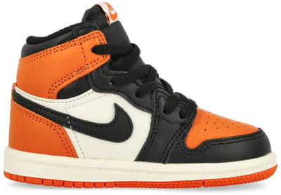 Jordan 1 Retro High OG 'Shattered Backboard' - Maat 25 - Zwart/Sail/Starfish/Zwart / Zwart Wit - Air Jordan 1 - Lifestyle - Kinder Sneakers voor Jongens en Meisjes - Doos zonder deksel